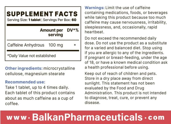 Caffeine (Balkan Pharma) (100mg x 60 Compresse) - immagine 5