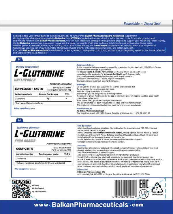 L-Glutamine (Balkan Pharma) (100 Porzioni) (500 gr) - immagine 5